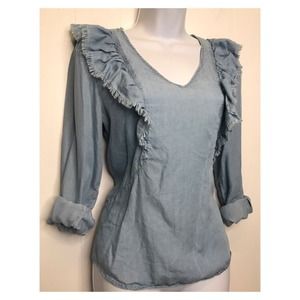 Jane and Delancey | Chambray Fringed Detail Blouse •